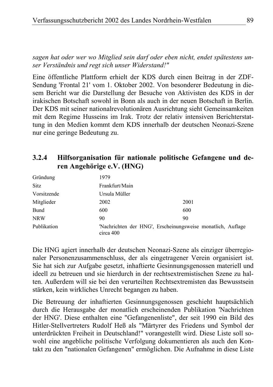Seite 88 des Verfassungsschutzbericht 2002 Nordrhein-Westfalen