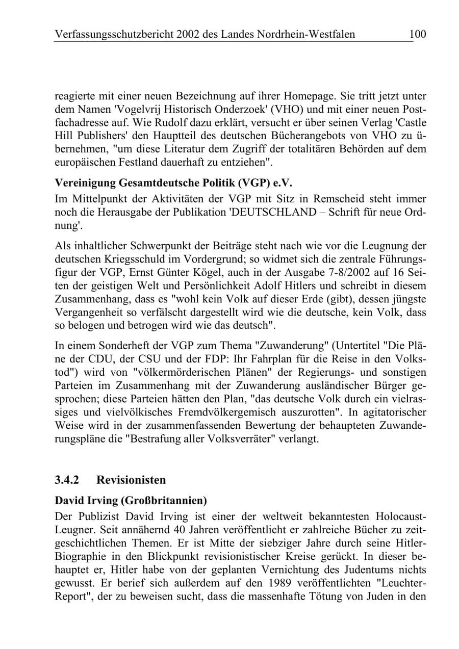 Seite 99 des Verfassungsschutzbericht 2002 Nordrhein-Westfalen