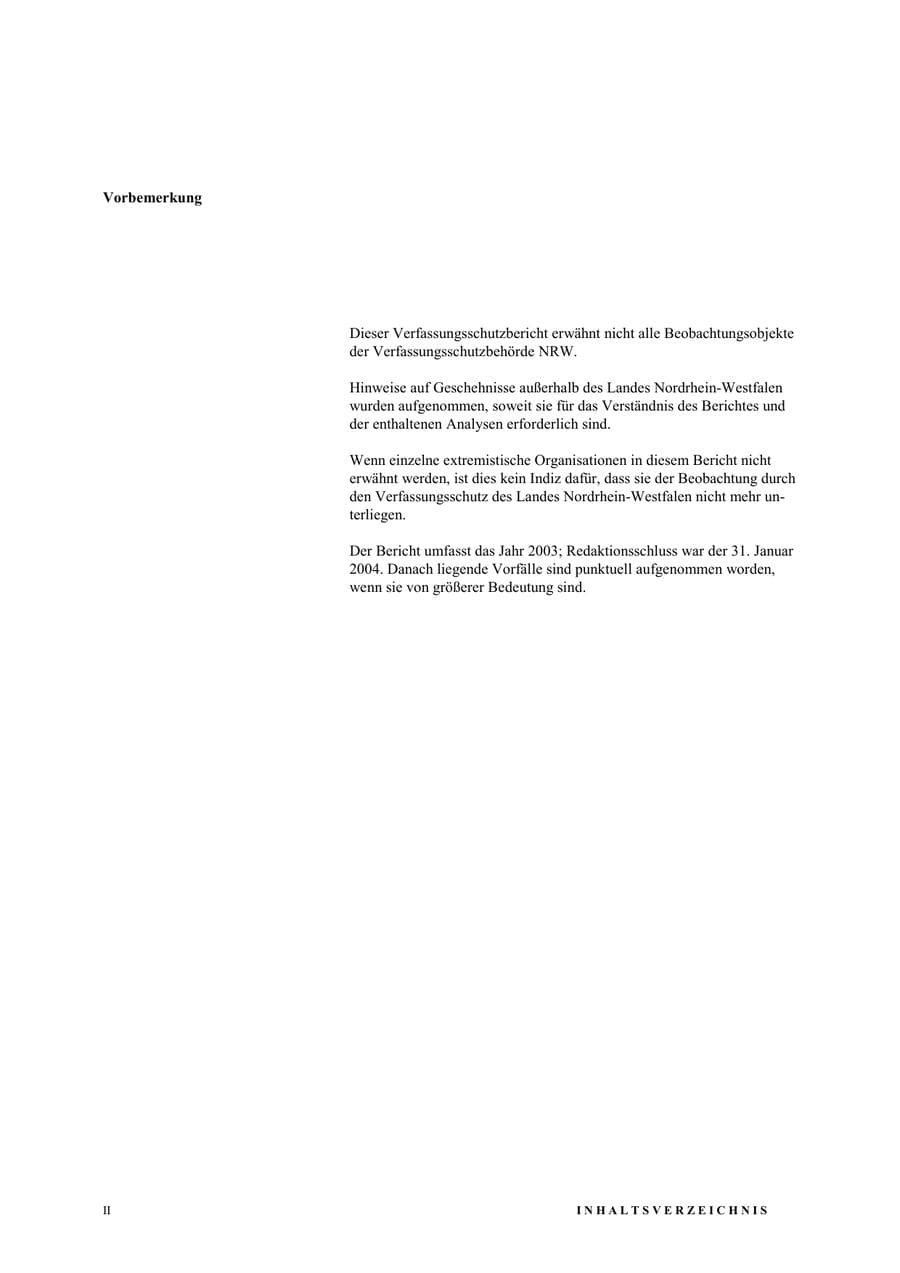 Seite 2 des Verfassungsschutzbericht 2003 Nordrhein-Westfalen
