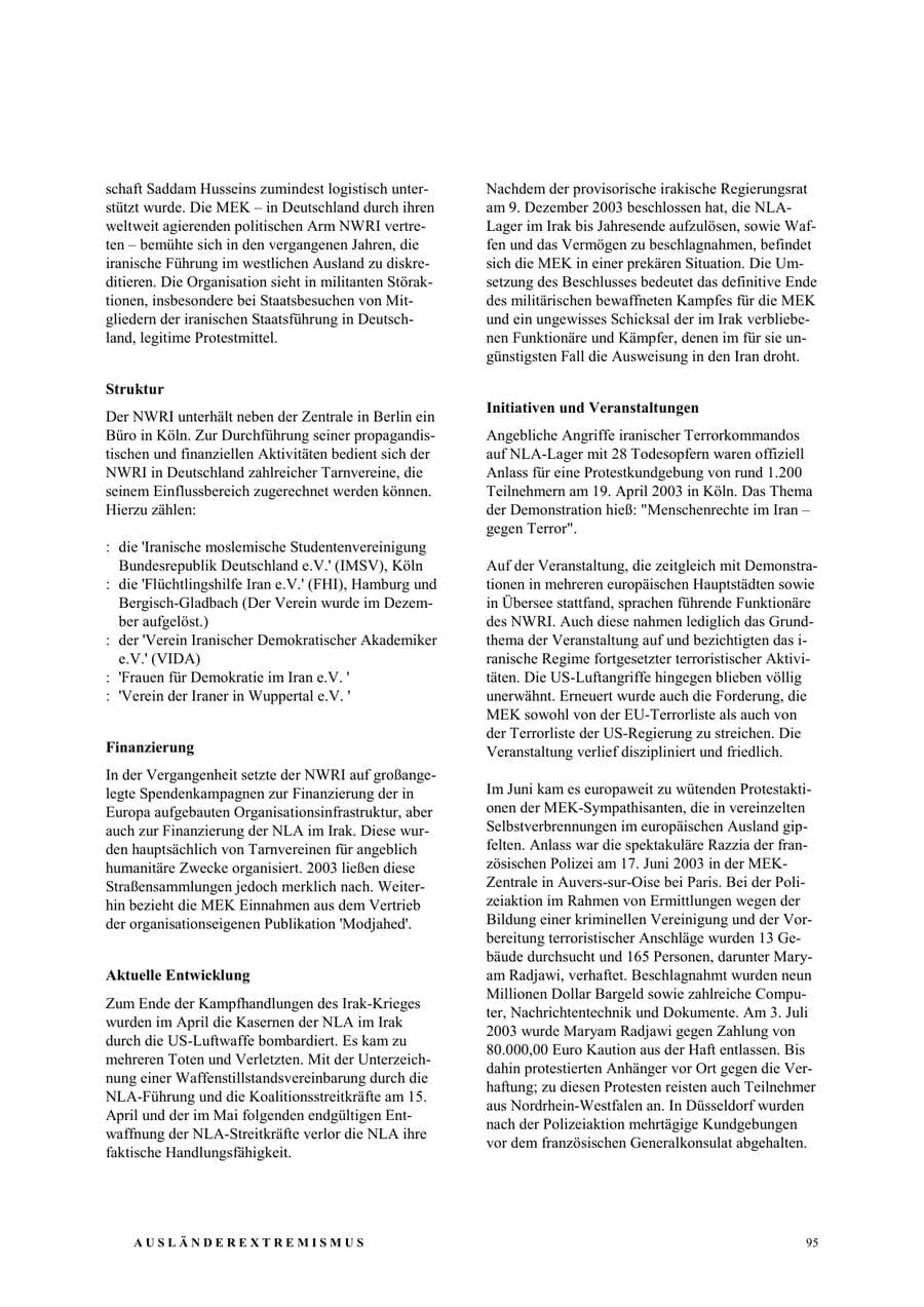 Seite 101 des Verfassungsschutzbericht 2003 Nordrhein-Westfalen