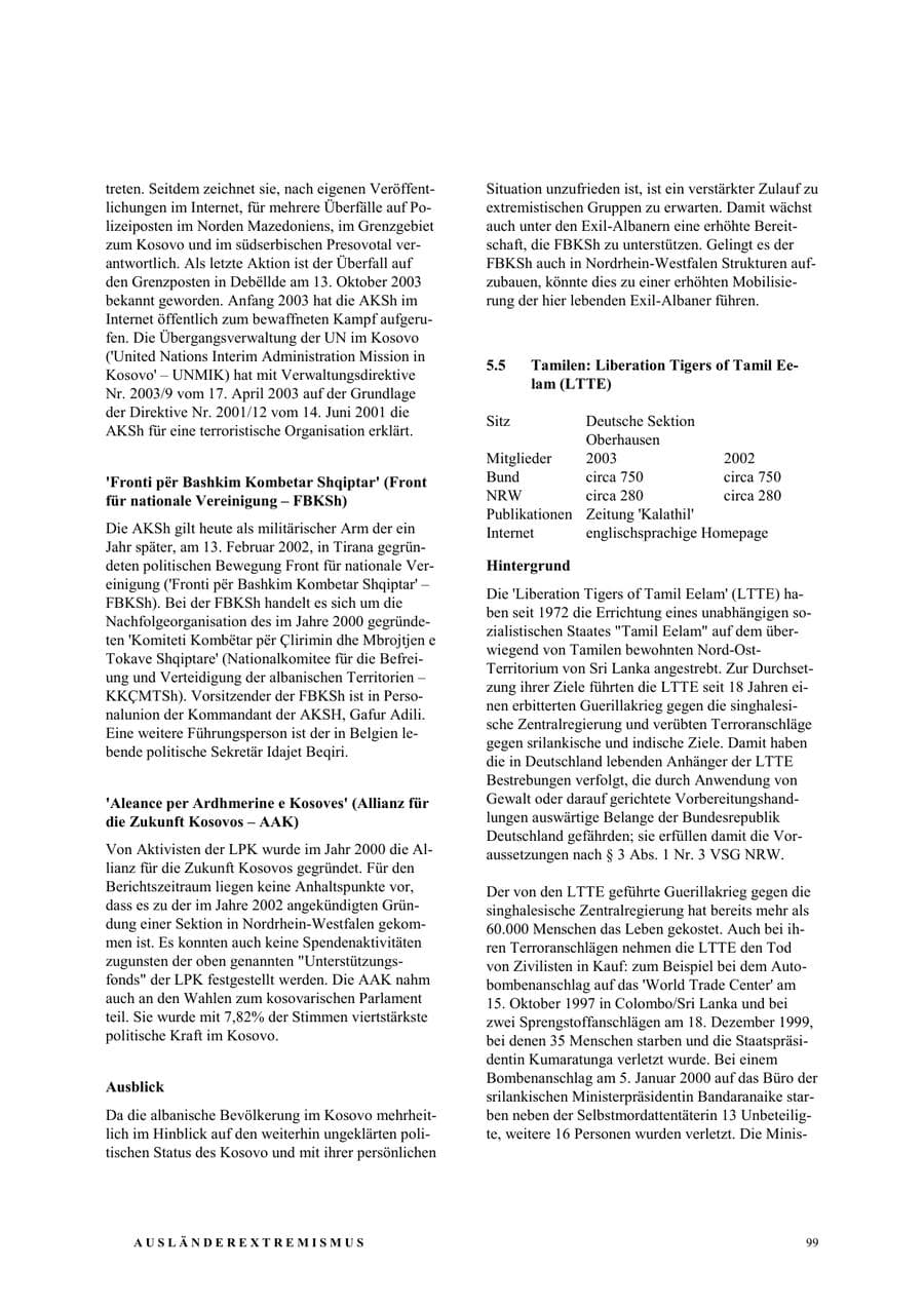 Seite 105 des Verfassungsschutzbericht 2003 Nordrhein-Westfalen