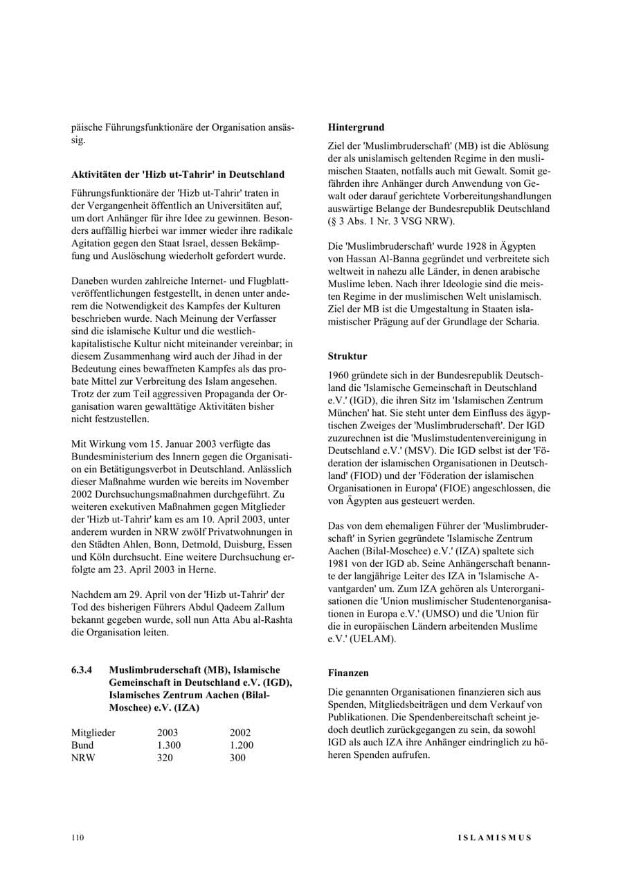 Seite 116 des Verfassungsschutzbericht 2003 Nordrhein-Westfalen