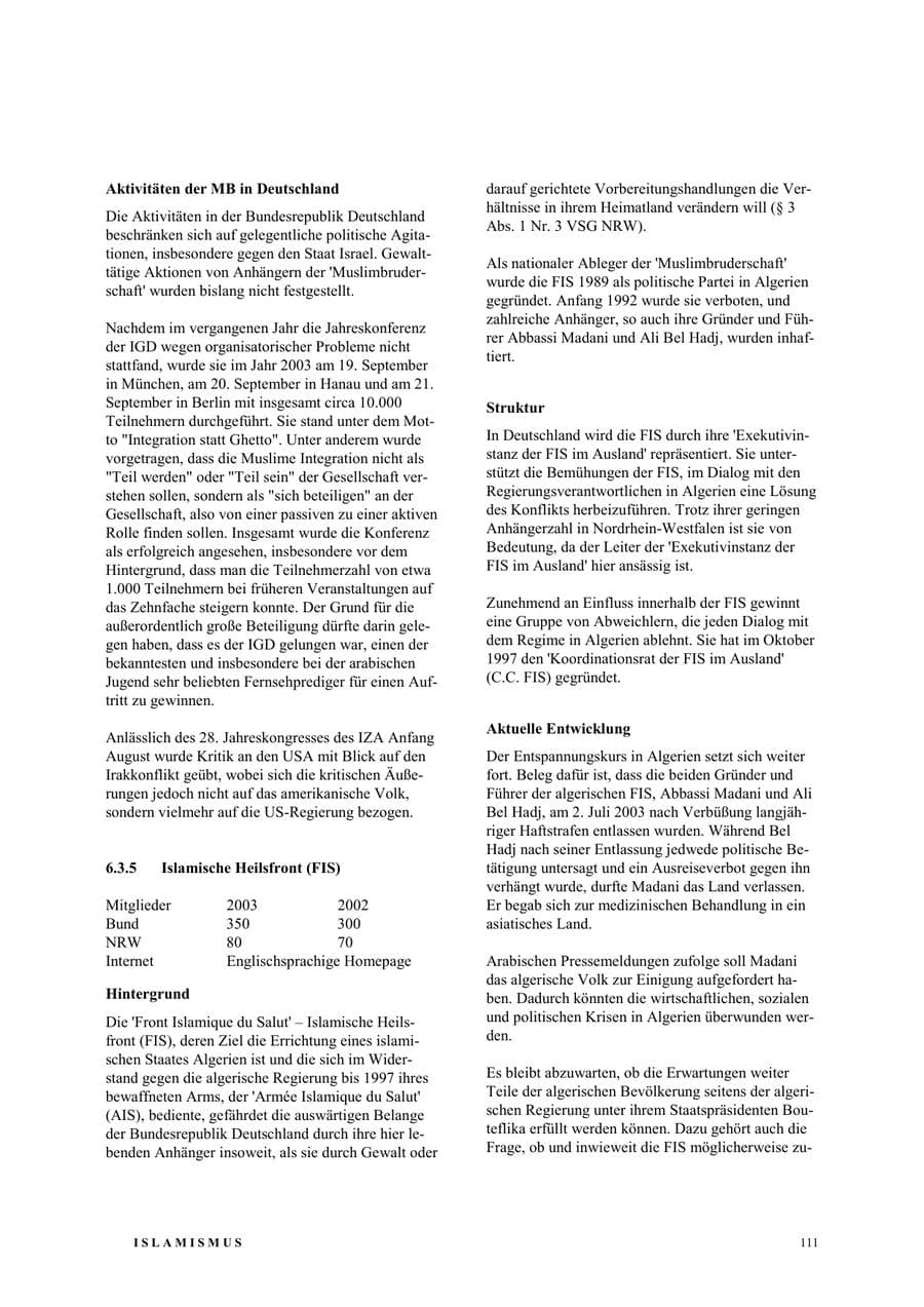 Seite 117 des Verfassungsschutzbericht 2003 Nordrhein-Westfalen