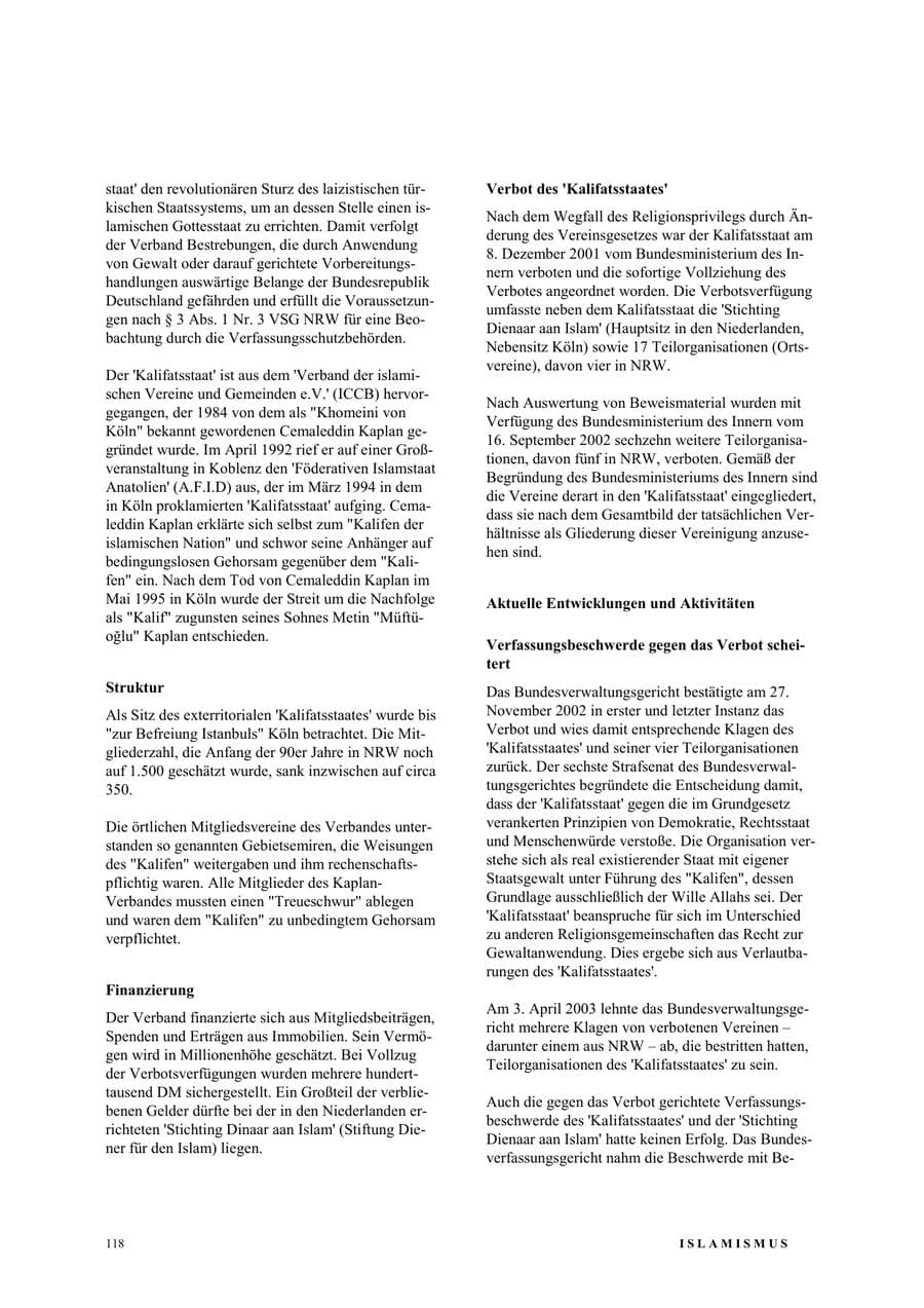 Seite 124 des Verfassungsschutzbericht 2003 Nordrhein-Westfalen
