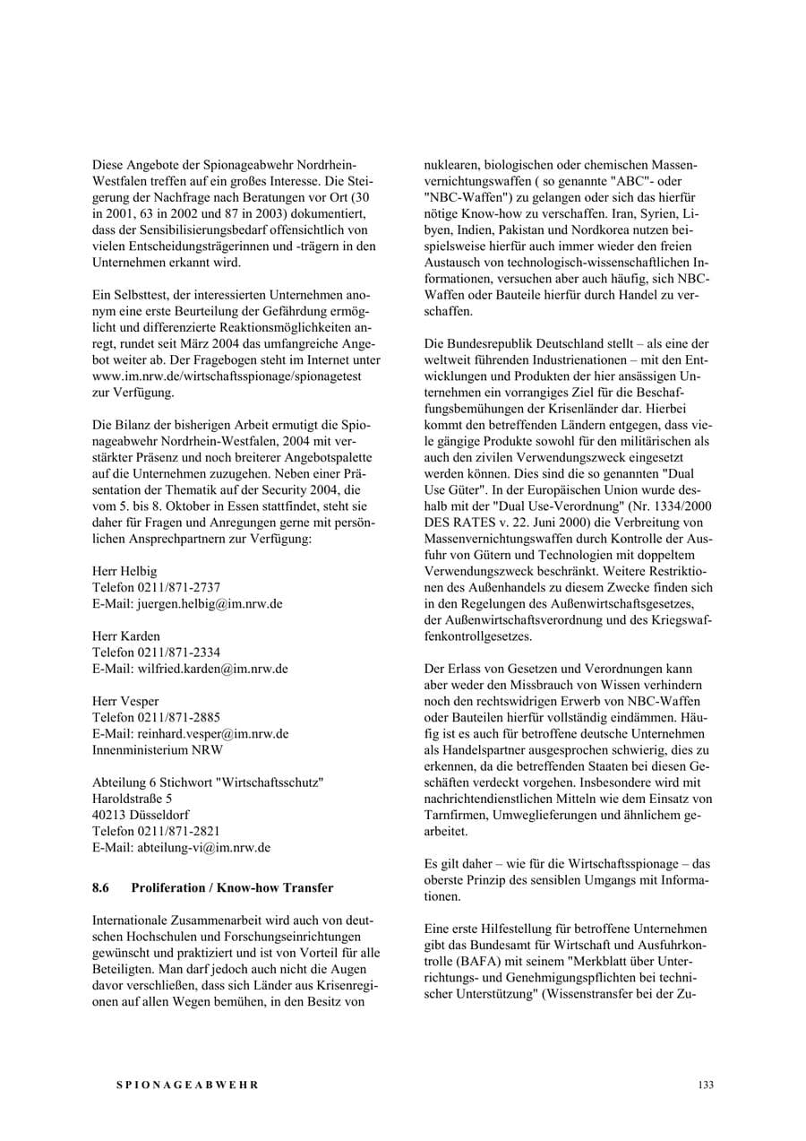 Seite 139 des Verfassungsschutzbericht 2003 Nordrhein-Westfalen