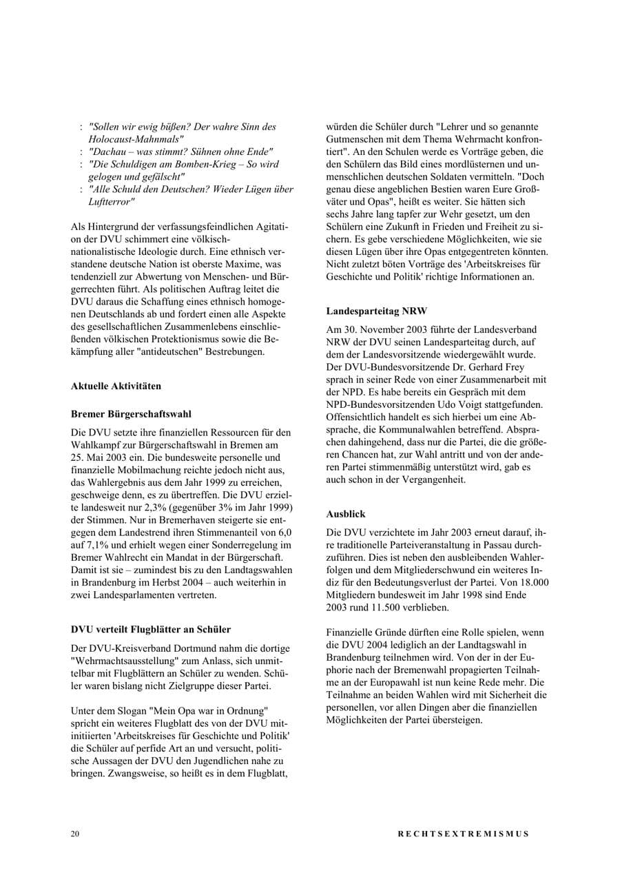 Seite 26 des Verfassungsschutzbericht 2003 Nordrhein-Westfalen