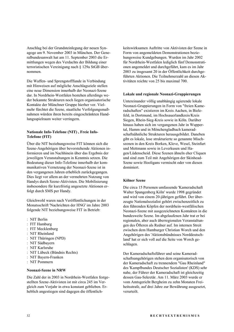 Seite 38 des Verfassungsschutzbericht 2003 Nordrhein-Westfalen