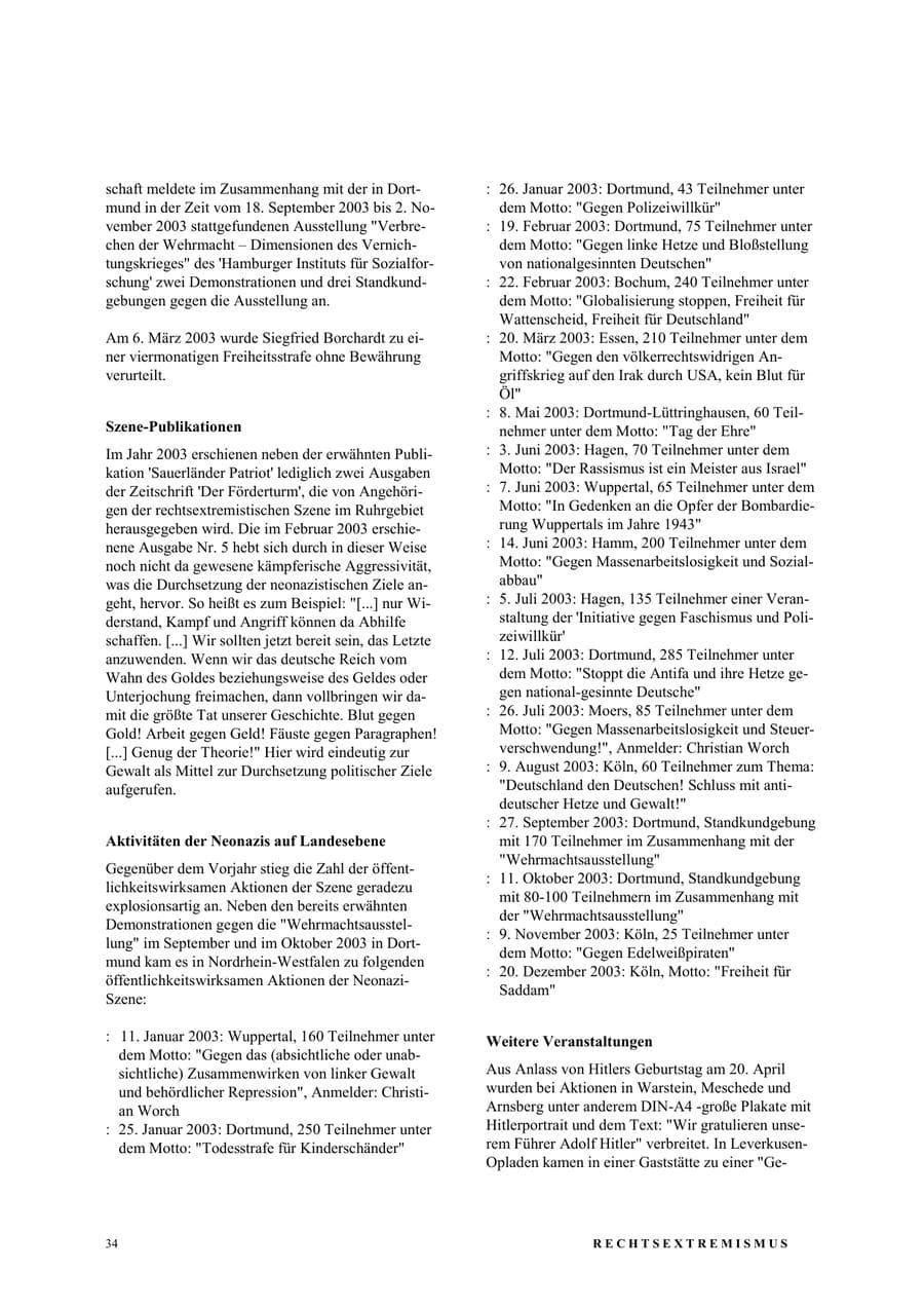 Seite 40 des Verfassungsschutzbericht 2003 Nordrhein-Westfalen