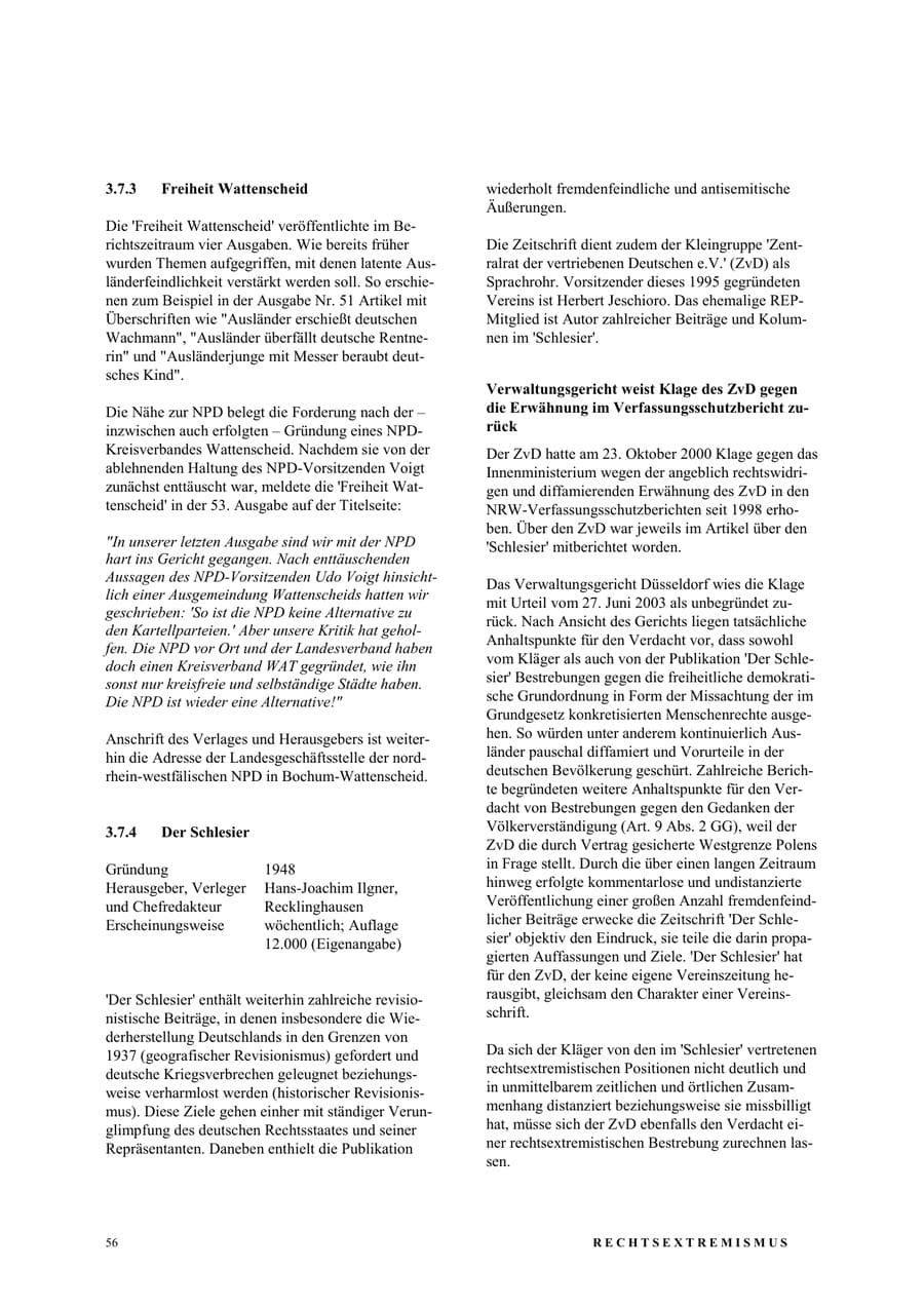 Seite 62 des Verfassungsschutzbericht 2003 Nordrhein-Westfalen