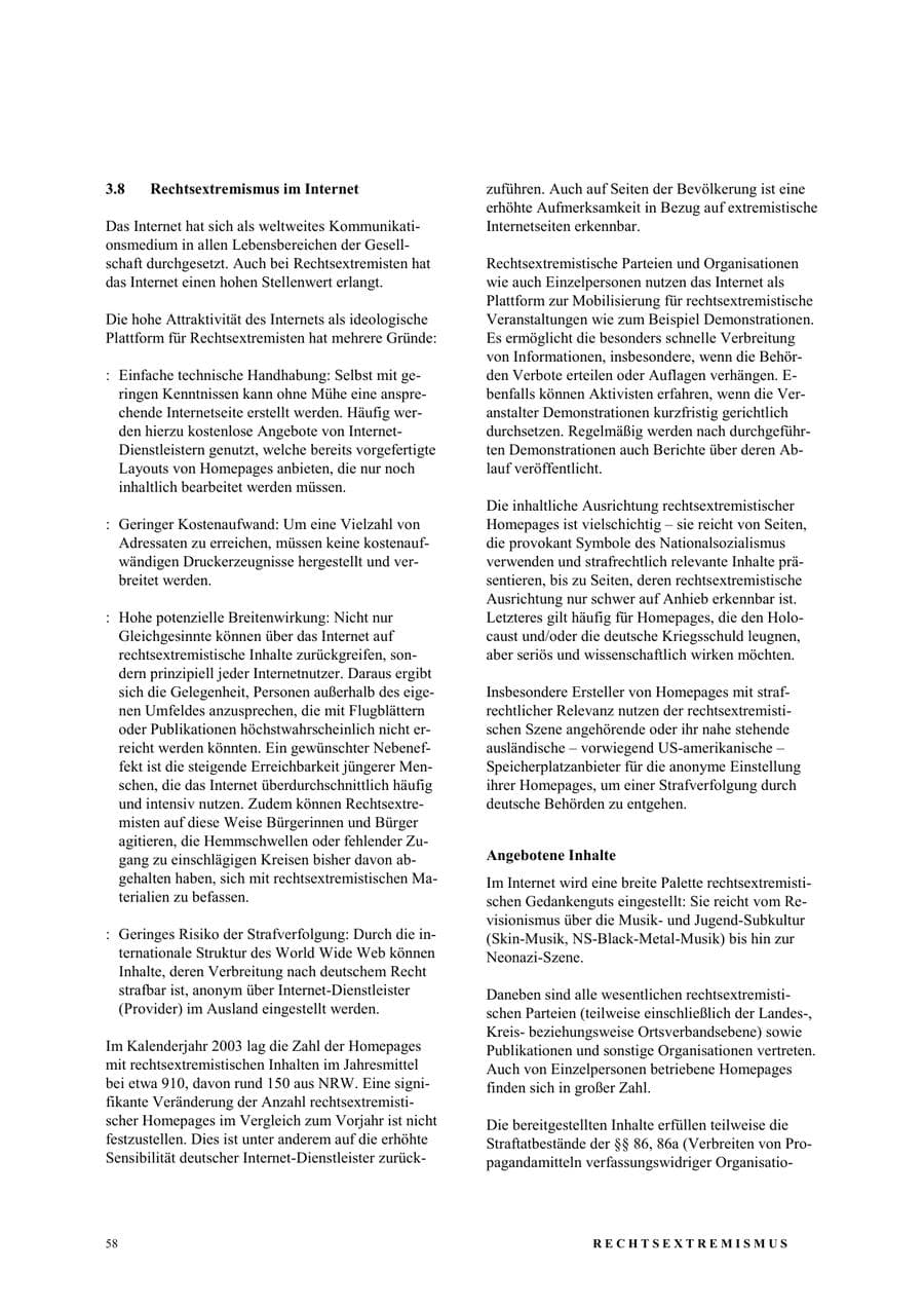 Seite 64 des Verfassungsschutzbericht 2003 Nordrhein-Westfalen