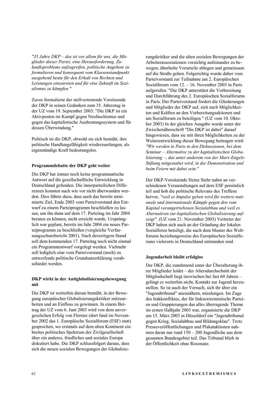 Seite 68 des Verfassungsschutzbericht 2003 Nordrhein-Westfalen