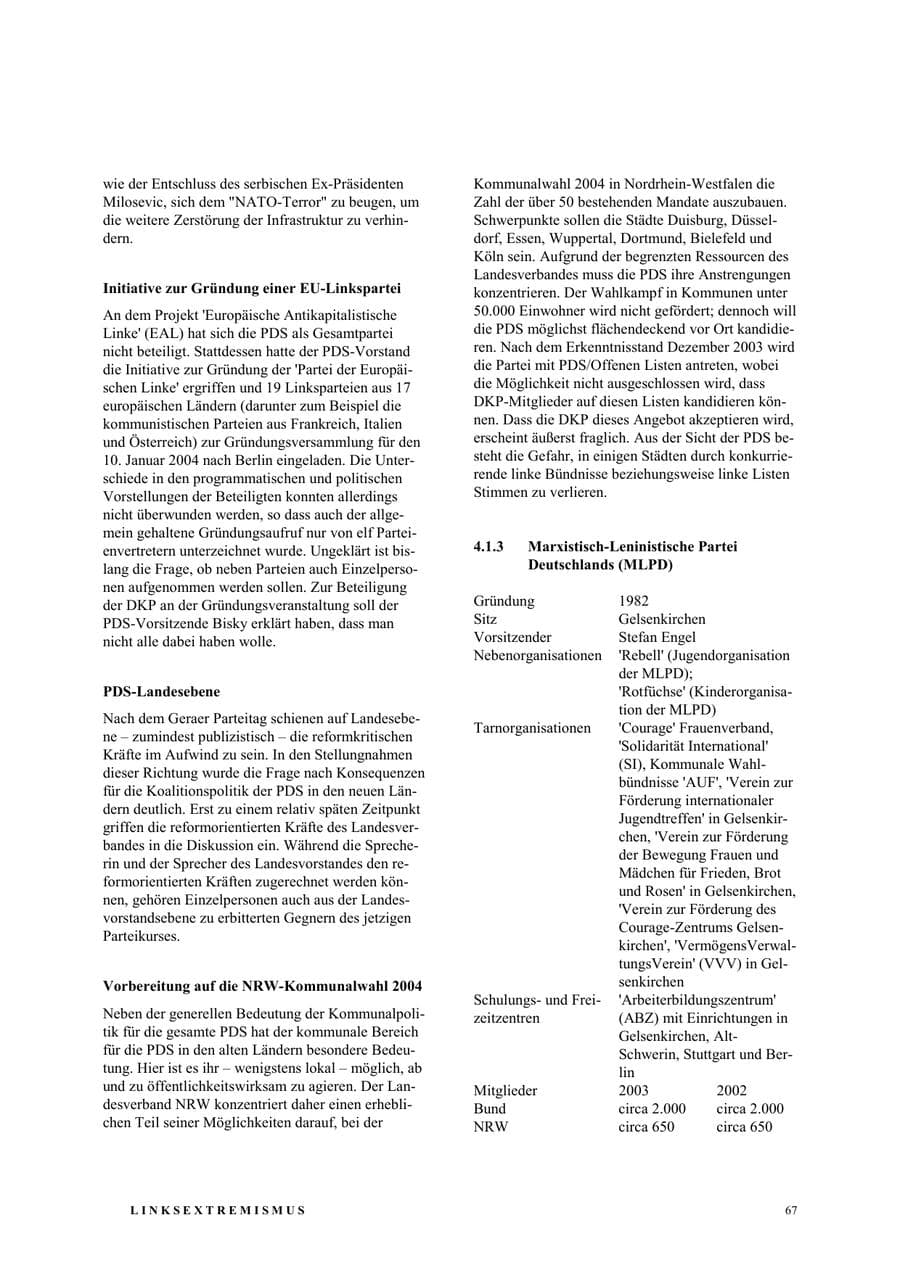 Seite 73 des Verfassungsschutzbericht 2003 Nordrhein-Westfalen