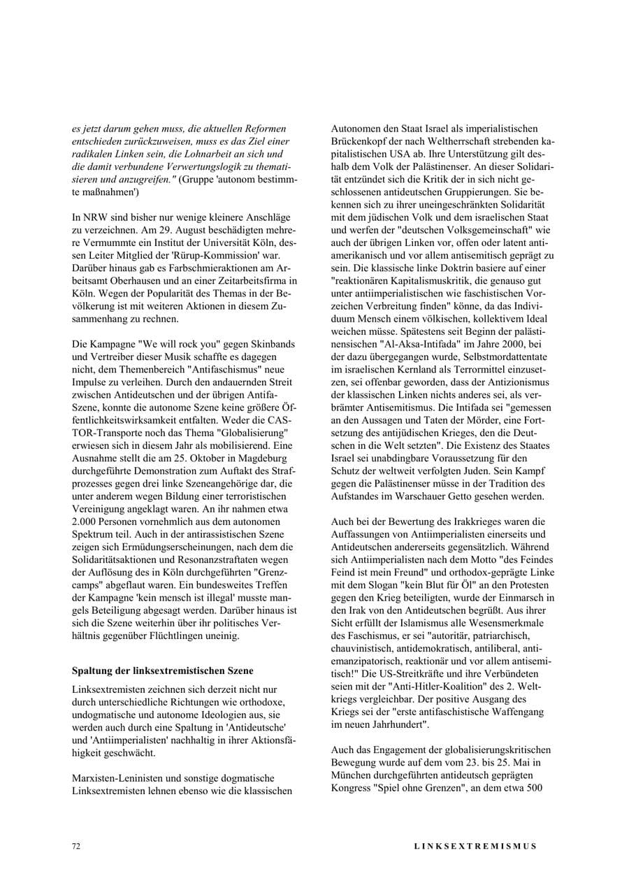Seite 78 des Verfassungsschutzbericht 2003 Nordrhein-Westfalen