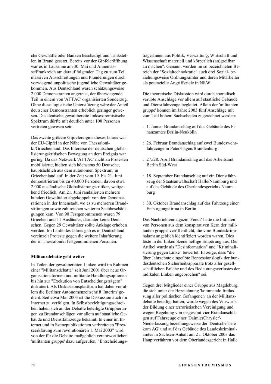 Seite 84 des Verfassungsschutzbericht 2003 Nordrhein-Westfalen