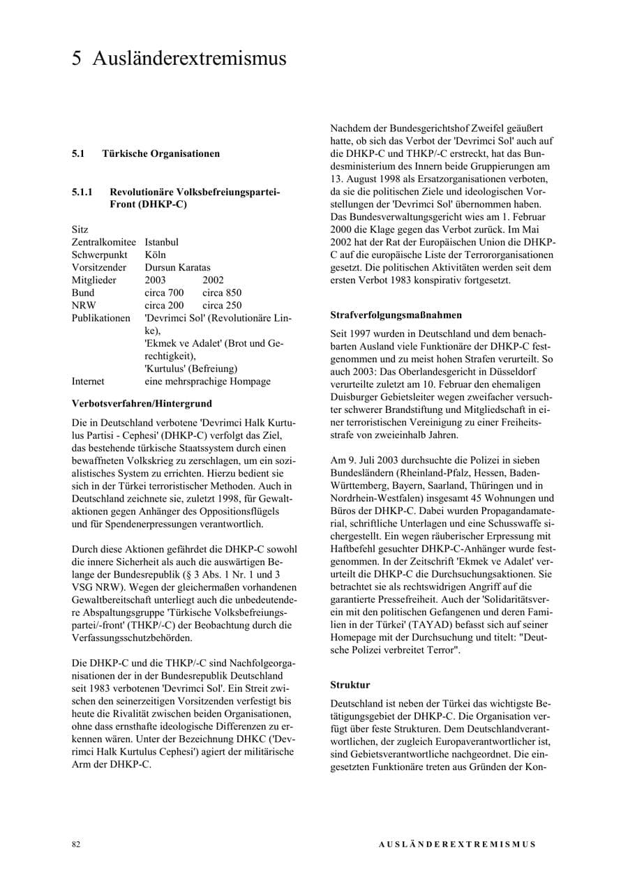 Seite 88 des Verfassungsschutzbericht 2003 Nordrhein-Westfalen