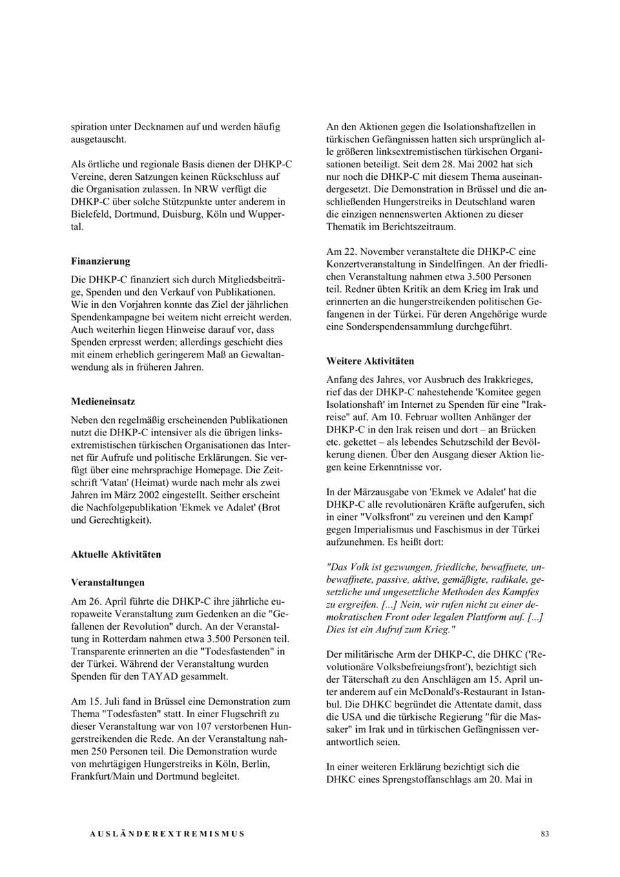 Seite 89 des Verfassungsschutzbericht 2003 Nordrhein-Westfalen