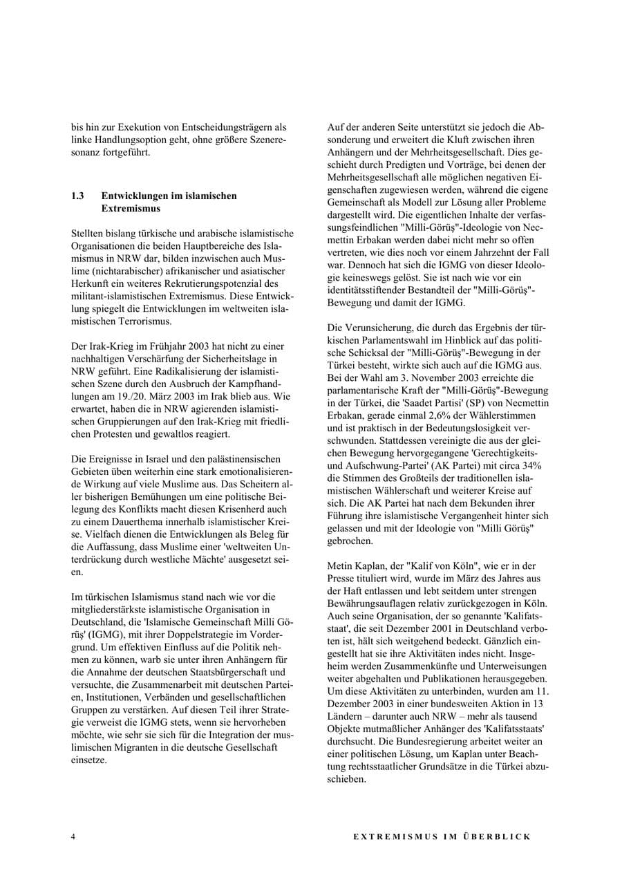 Seite 10 des Verfassungsschutzbericht 2003 Nordrhein-Westfalen