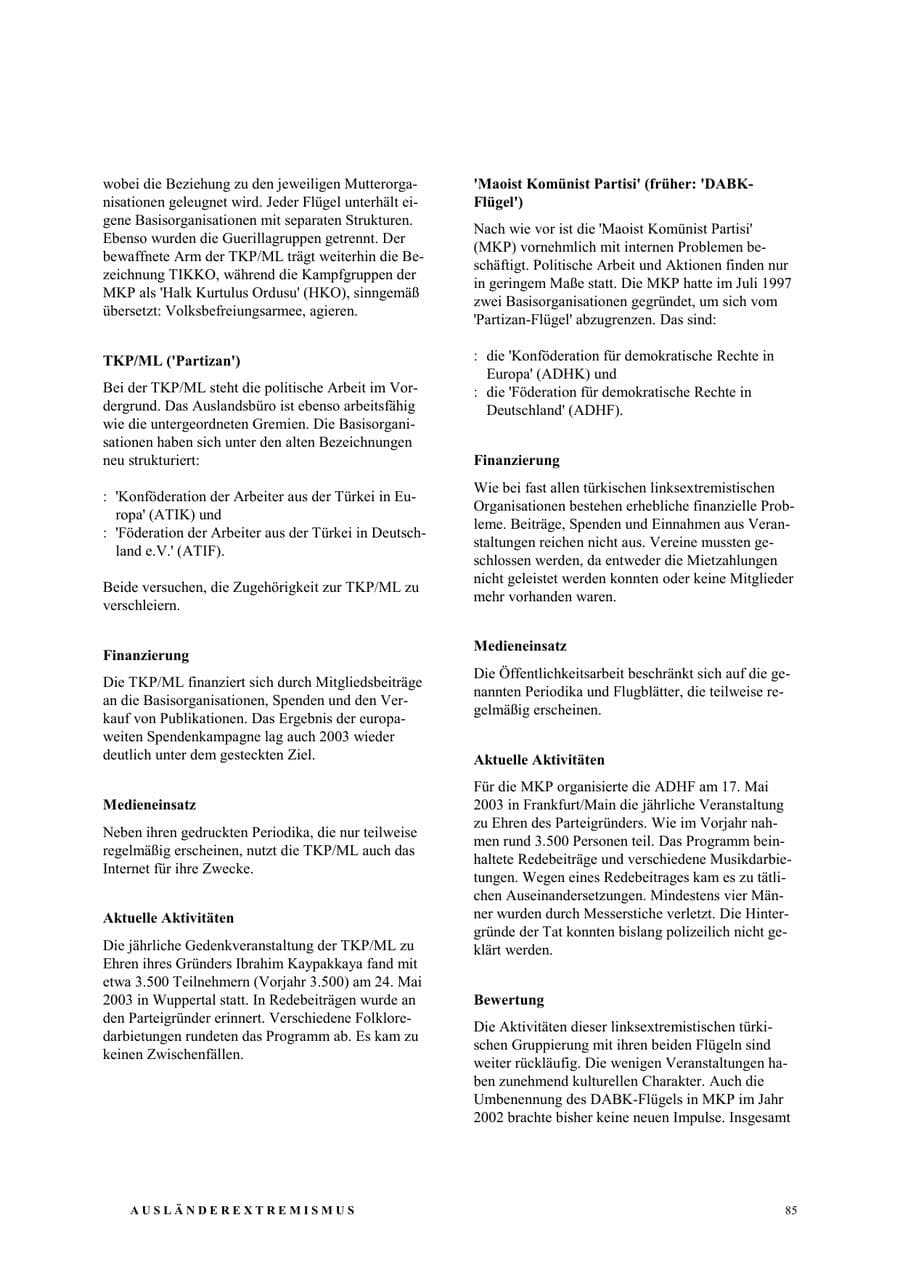 Seite 91 des Verfassungsschutzbericht 2003 Nordrhein-Westfalen
