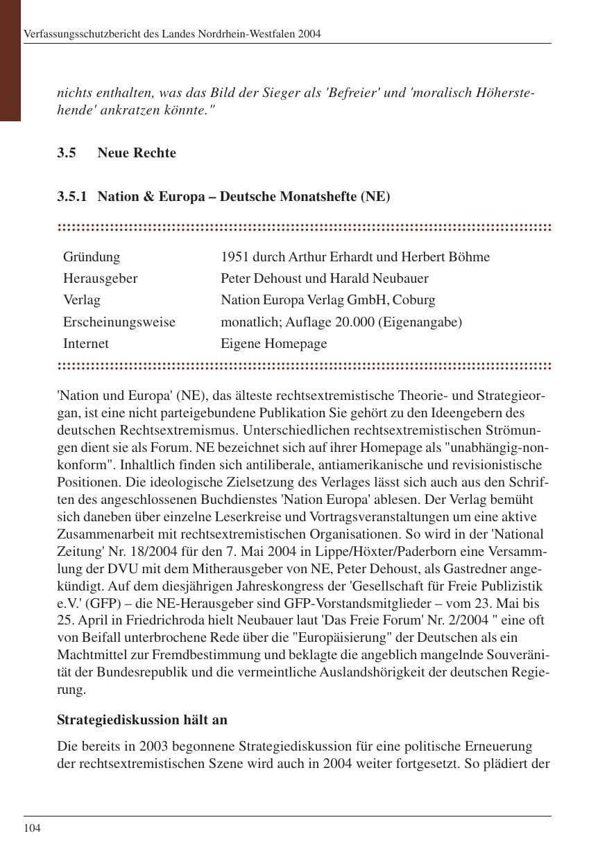 Seite 106 des Verfassungsschutzbericht 2004 Nordrhein-Westfalen