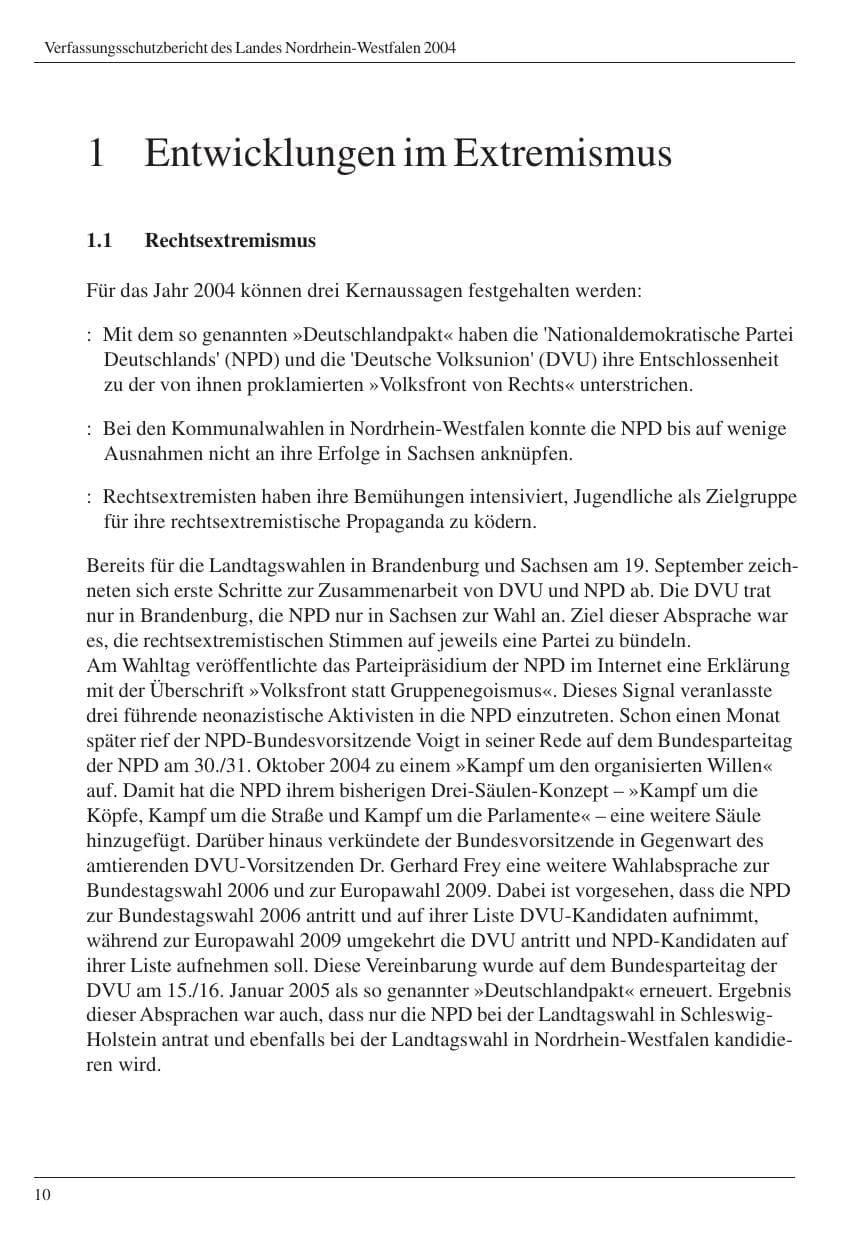 Seite 12 des Verfassungsschutzbericht 2004 Nordrhein-Westfalen
