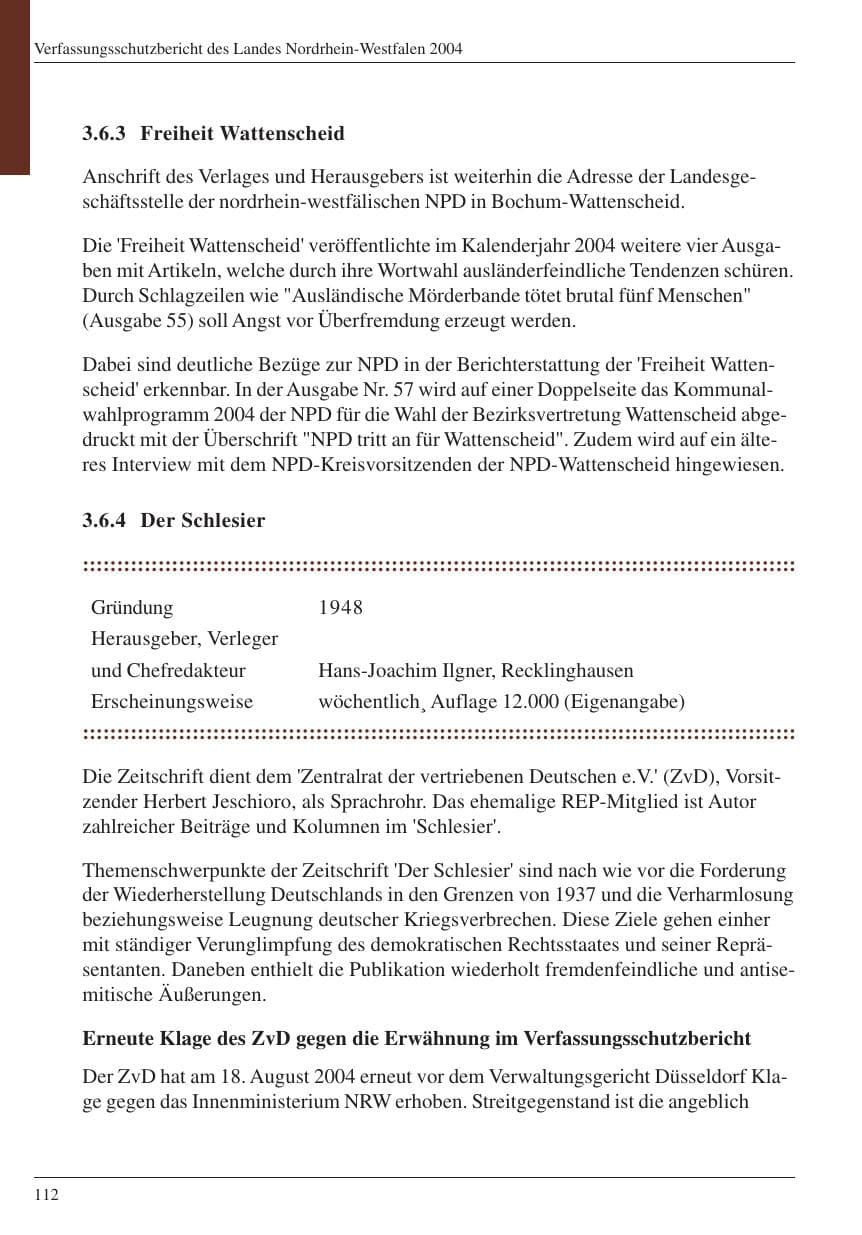 Seite 114 des Verfassungsschutzbericht 2004 Nordrhein-Westfalen