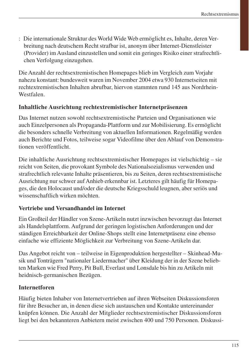 Seite 117 des Verfassungsschutzbericht 2004 Nordrhein-Westfalen