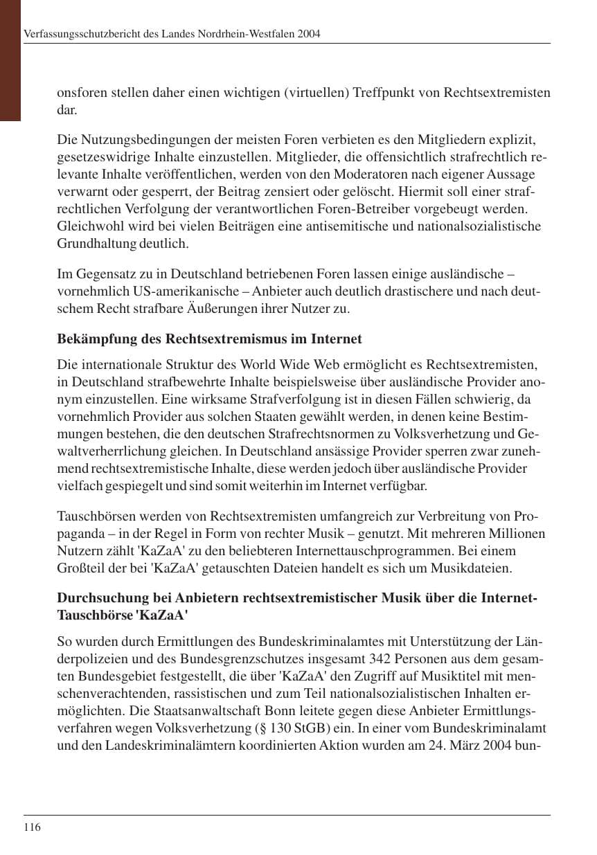 Seite 118 des Verfassungsschutzbericht 2004 Nordrhein-Westfalen