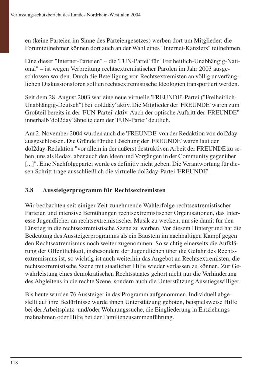 Seite 120 des Verfassungsschutzbericht 2004 Nordrhein-Westfalen