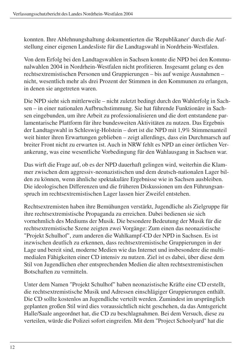 Seite 14 des Verfassungsschutzbericht 2004 Nordrhein-Westfalen