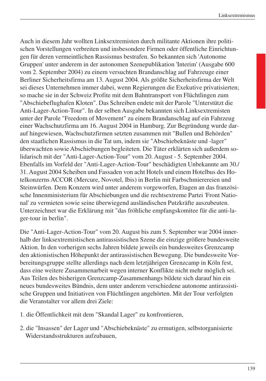 Seite 141 des Verfassungsschutzbericht 2004 Nordrhein-Westfalen