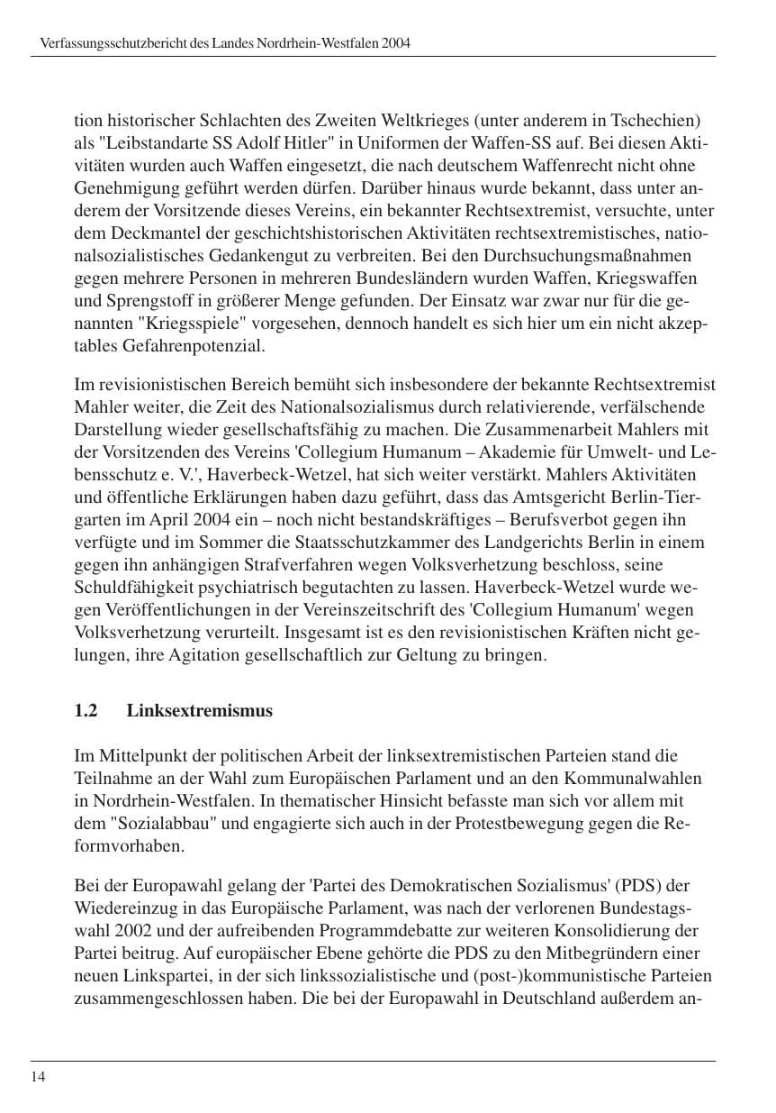 Seite 16 des Verfassungsschutzbericht 2004 Nordrhein-Westfalen