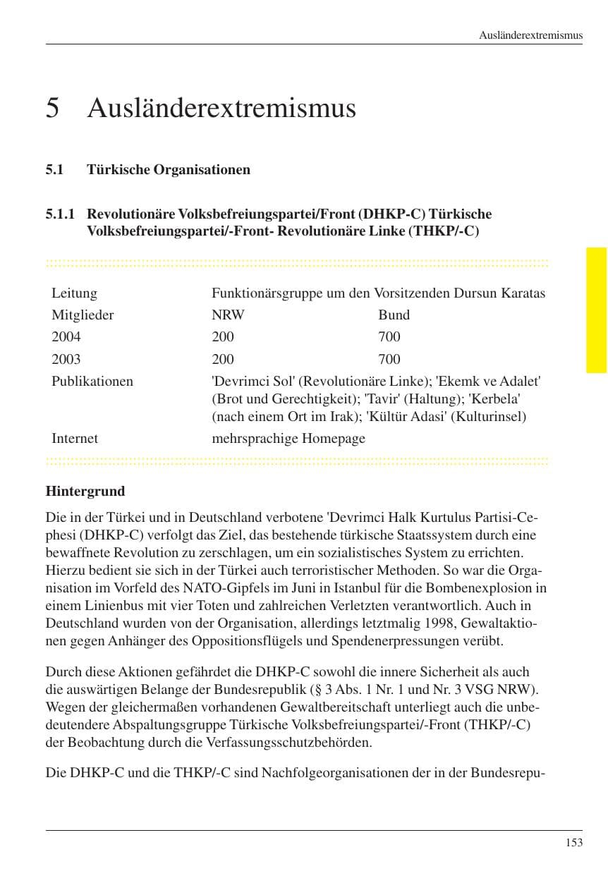 Seite 155 des Verfassungsschutzbericht 2004 Nordrhein-Westfalen