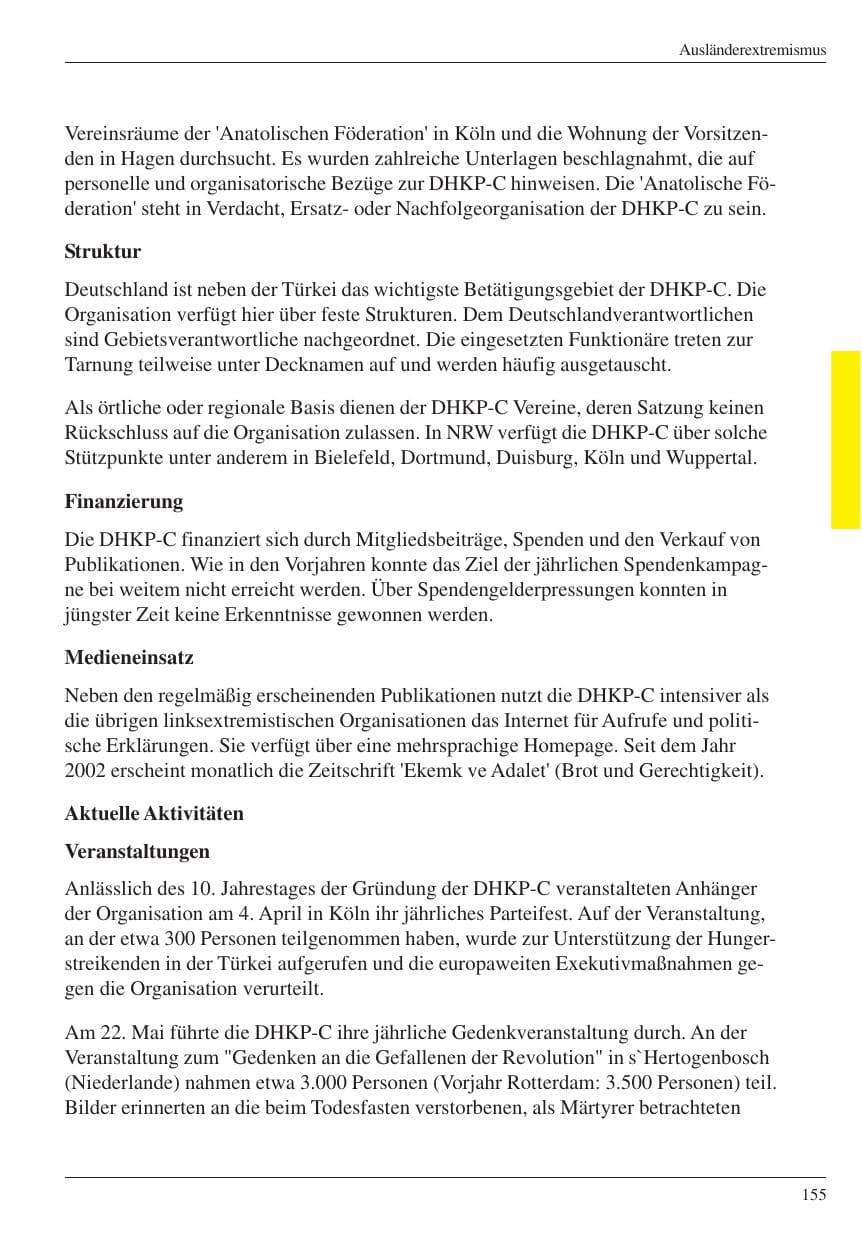 Seite 157 des Verfassungsschutzbericht 2004 Nordrhein-Westfalen