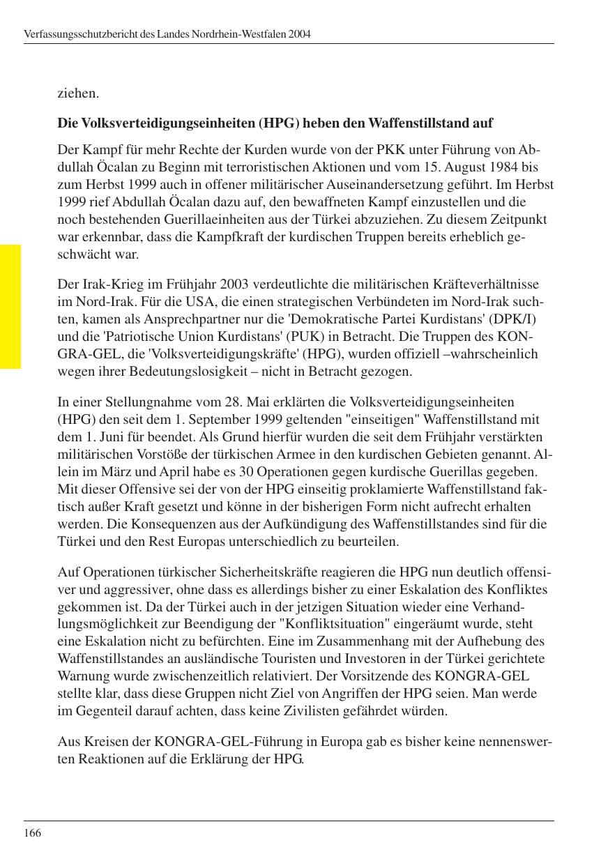 Seite 168 des Verfassungsschutzbericht 2004 Nordrhein-Westfalen