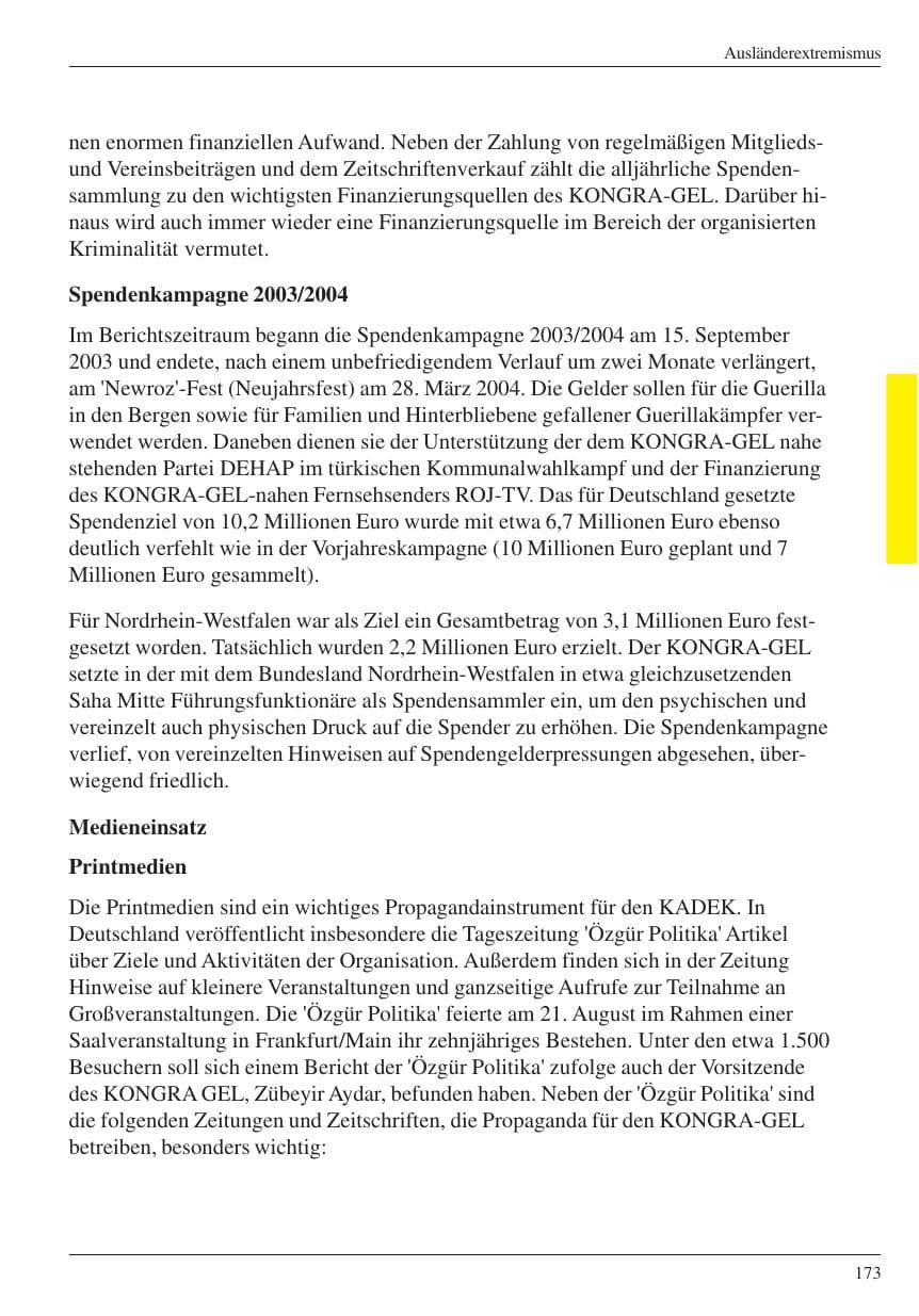 Seite 175 des Verfassungsschutzbericht 2004 Nordrhein-Westfalen