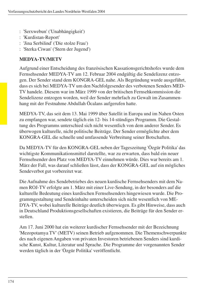 Seite 176 des Verfassungsschutzbericht 2004 Nordrhein-Westfalen