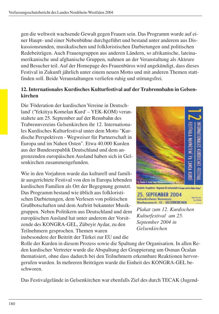 Seite 182 des Verfassungsschutzbericht 2004 Nordrhein-Westfalen