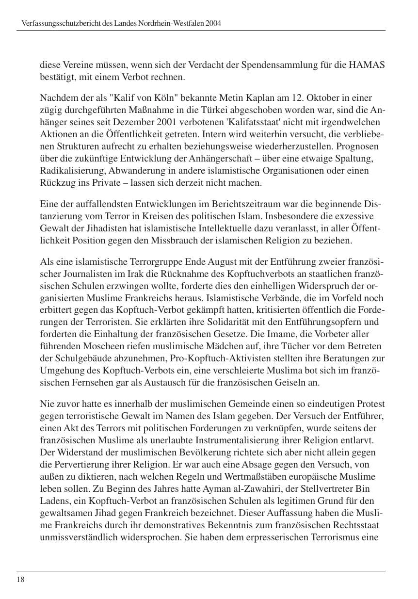 Seite 20 des Verfassungsschutzbericht 2004 Nordrhein-Westfalen