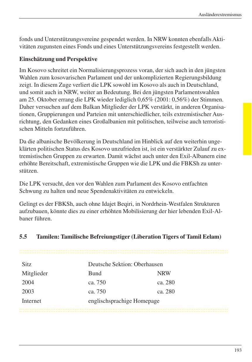 Seite 195 des Verfassungsschutzbericht 2004 Nordrhein-Westfalen