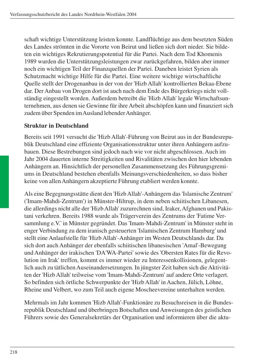 Seite 220 des Verfassungsschutzbericht 2004 Nordrhein-Westfalen