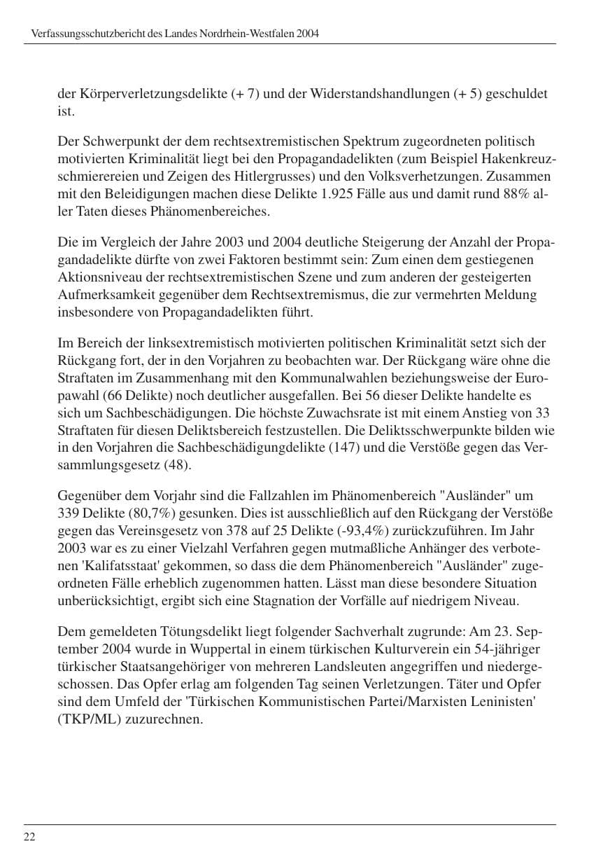 Seite 24 des Verfassungsschutzbericht 2004 Nordrhein-Westfalen