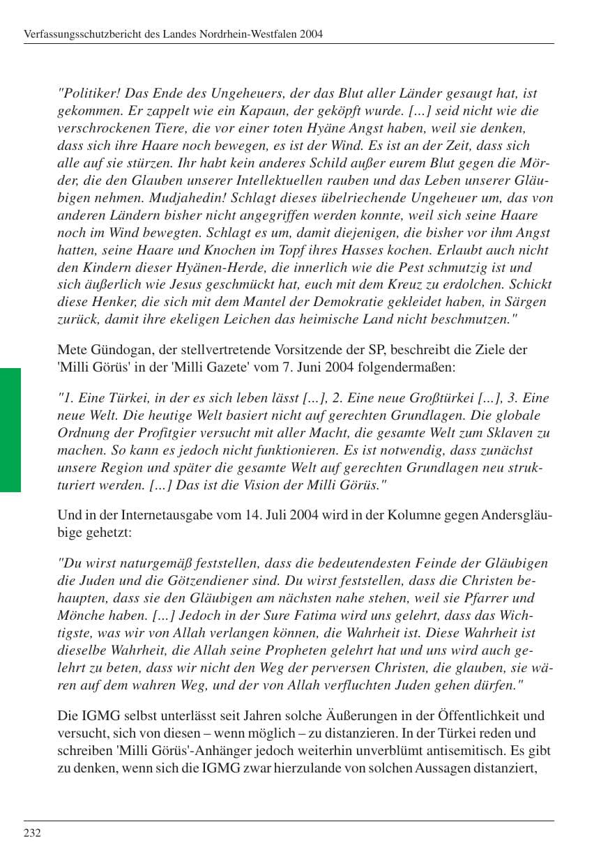 Seite 234 des Verfassungsschutzbericht 2004 Nordrhein-Westfalen