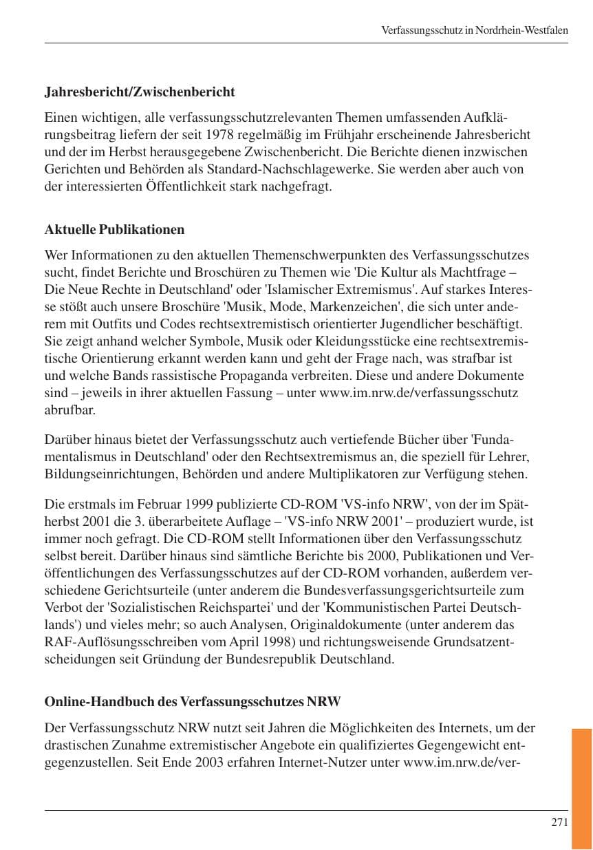 Seite 273 des Verfassungsschutzbericht 2004 Nordrhein-Westfalen