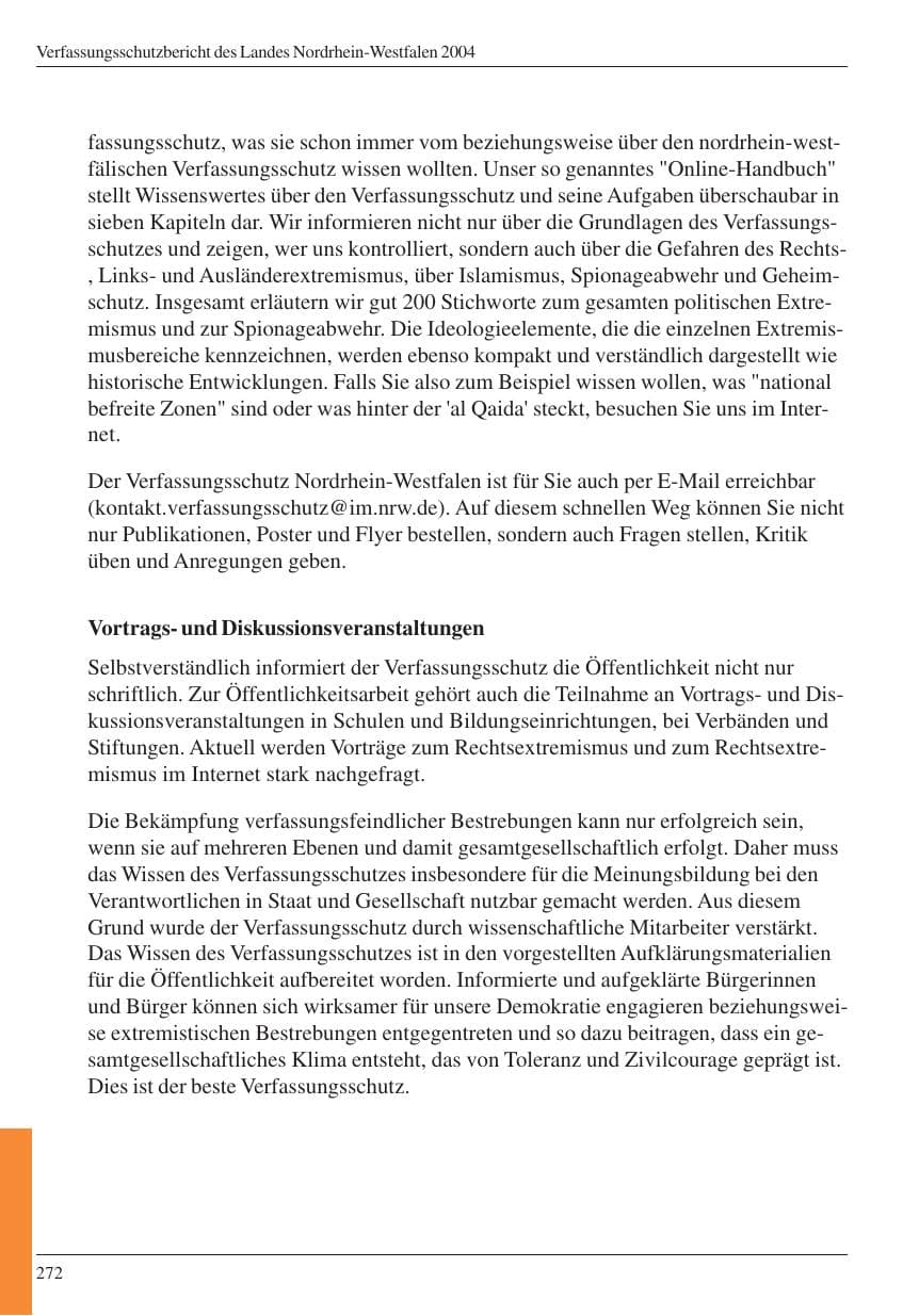 Seite 274 des Verfassungsschutzbericht 2004 Nordrhein-Westfalen