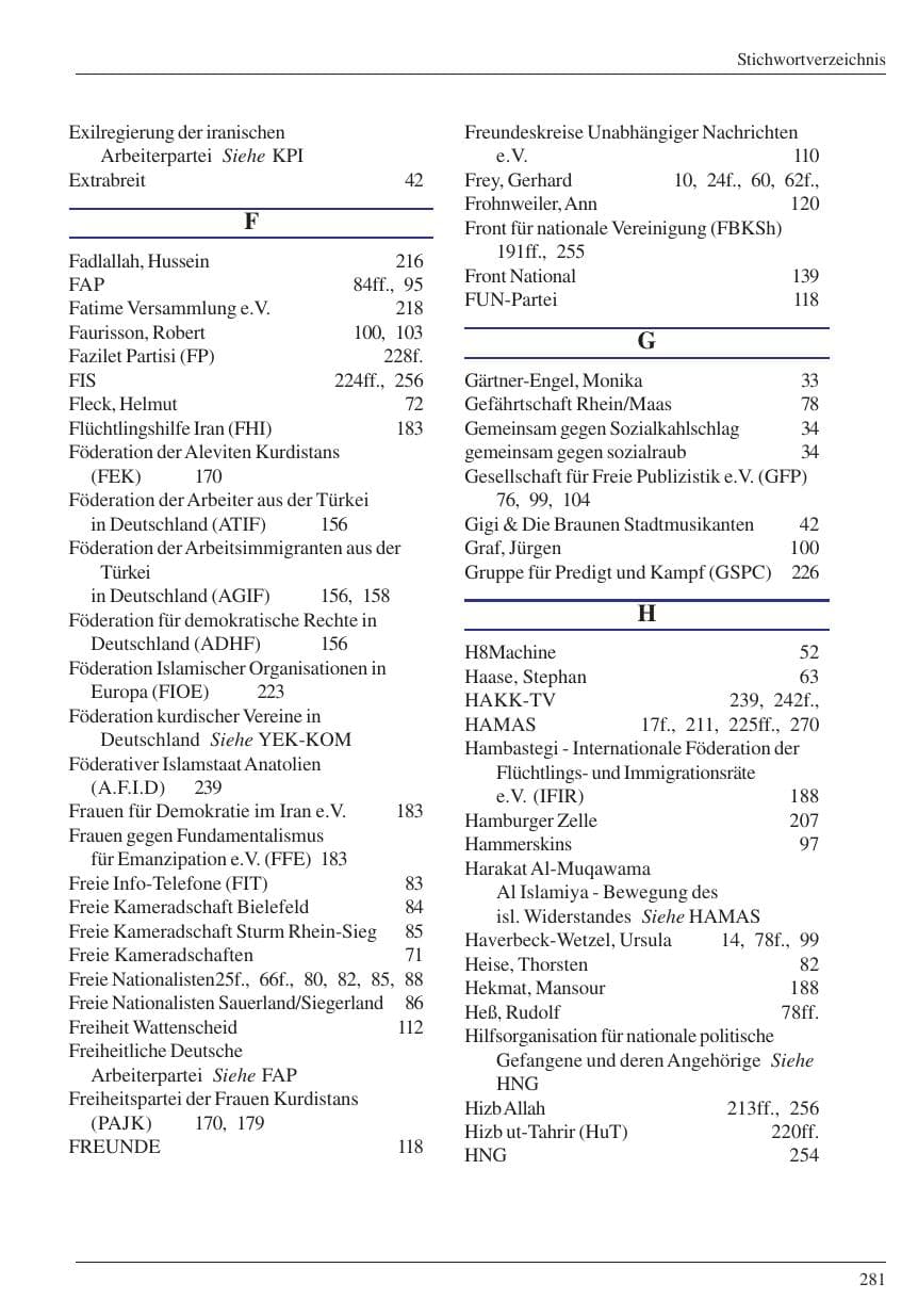Seite 283 des Verfassungsschutzbericht 2004 Nordrhein-Westfalen