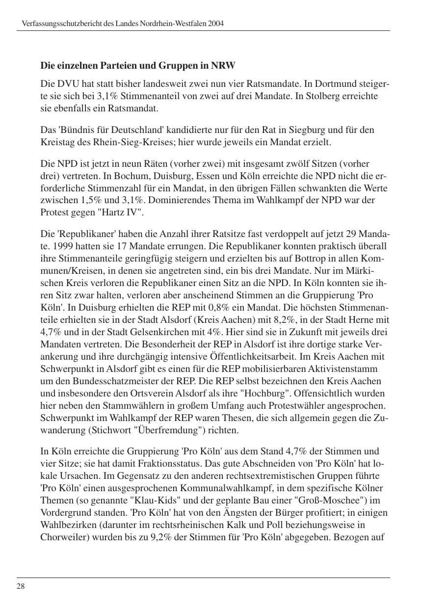 Seite 30 des Verfassungsschutzbericht 2004 Nordrhein-Westfalen