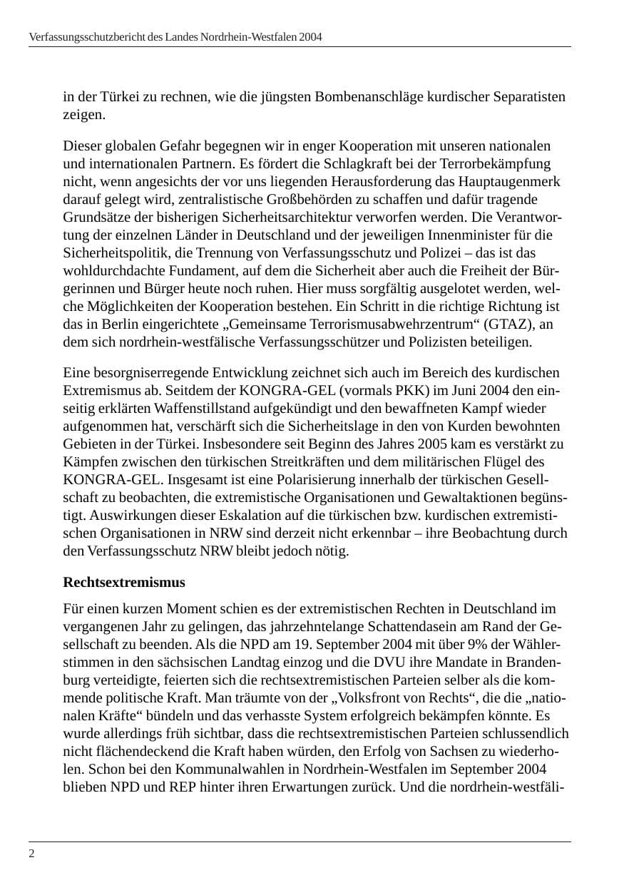 Seite 4 des Verfassungsschutzbericht 2004 Nordrhein-Westfalen