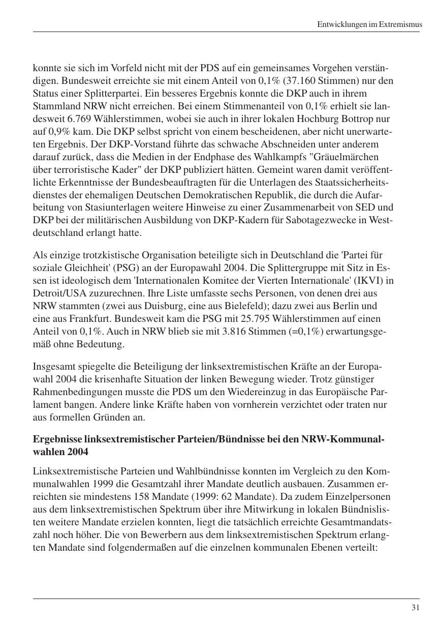 Seite 33 des Verfassungsschutzbericht 2004 Nordrhein-Westfalen