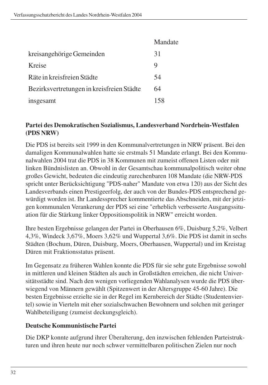 Seite 34 des Verfassungsschutzbericht 2004 Nordrhein-Westfalen