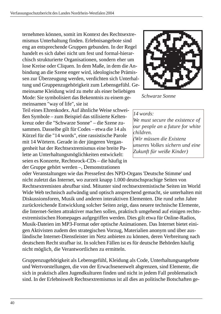 Seite 42 des Verfassungsschutzbericht 2004 Nordrhein-Westfalen